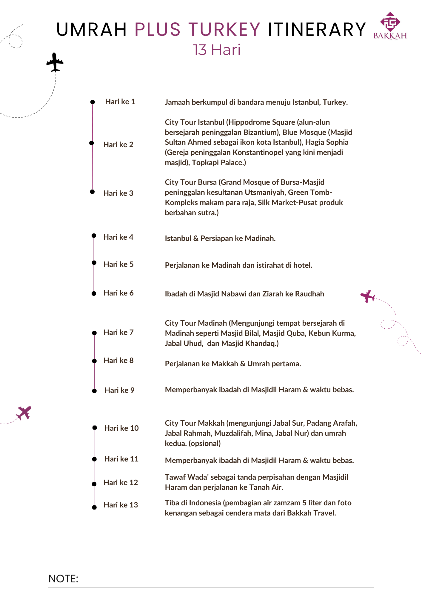 Gambar itinerary layanan Umrah Plus Turkey 13 Hari